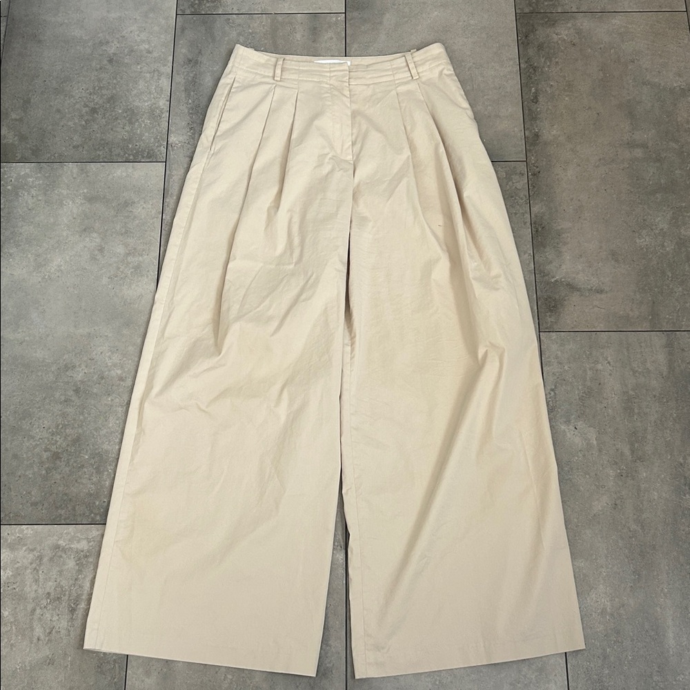 MNG Mango lightweight khaki wide leg trouser pants 4